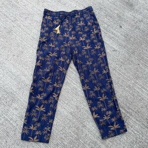 BODEN Blue Gold Palm tree Gauze Pull on pants Size 8R Womens Tropical Resortwear